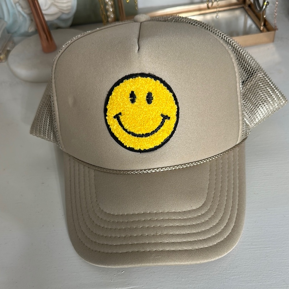 OTTO Tan Smiley Face Trucker Hat